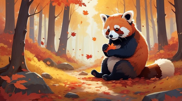 Autumn Leaves: The Red Panda and the Monkey in a World of Natural Beauty