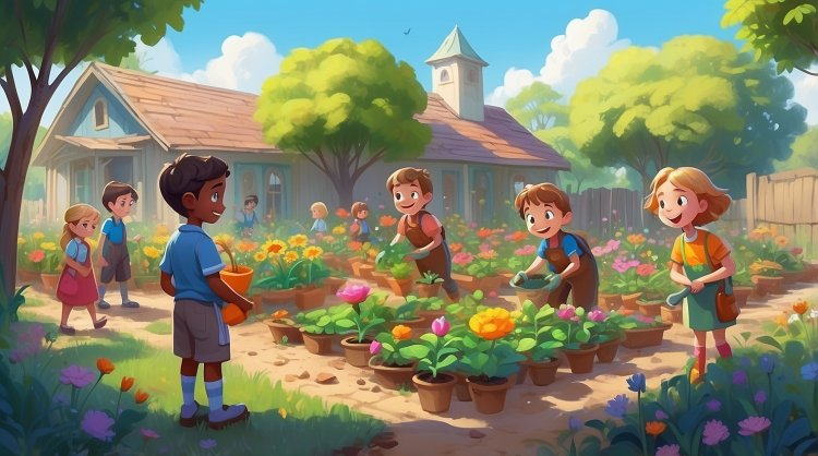 Children watch as their flowers grow, bloom, and beautify the garden