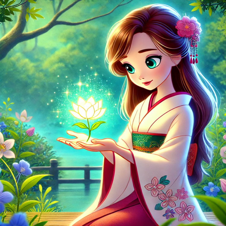 The Girl and the Flower Japanese fairy tale with illustration